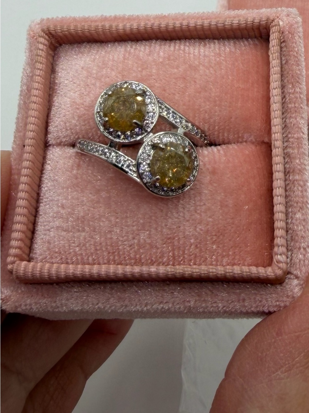 Elegant Yellow Gemstone (topaz color) Double-Cluster Ring - Women Jewelry